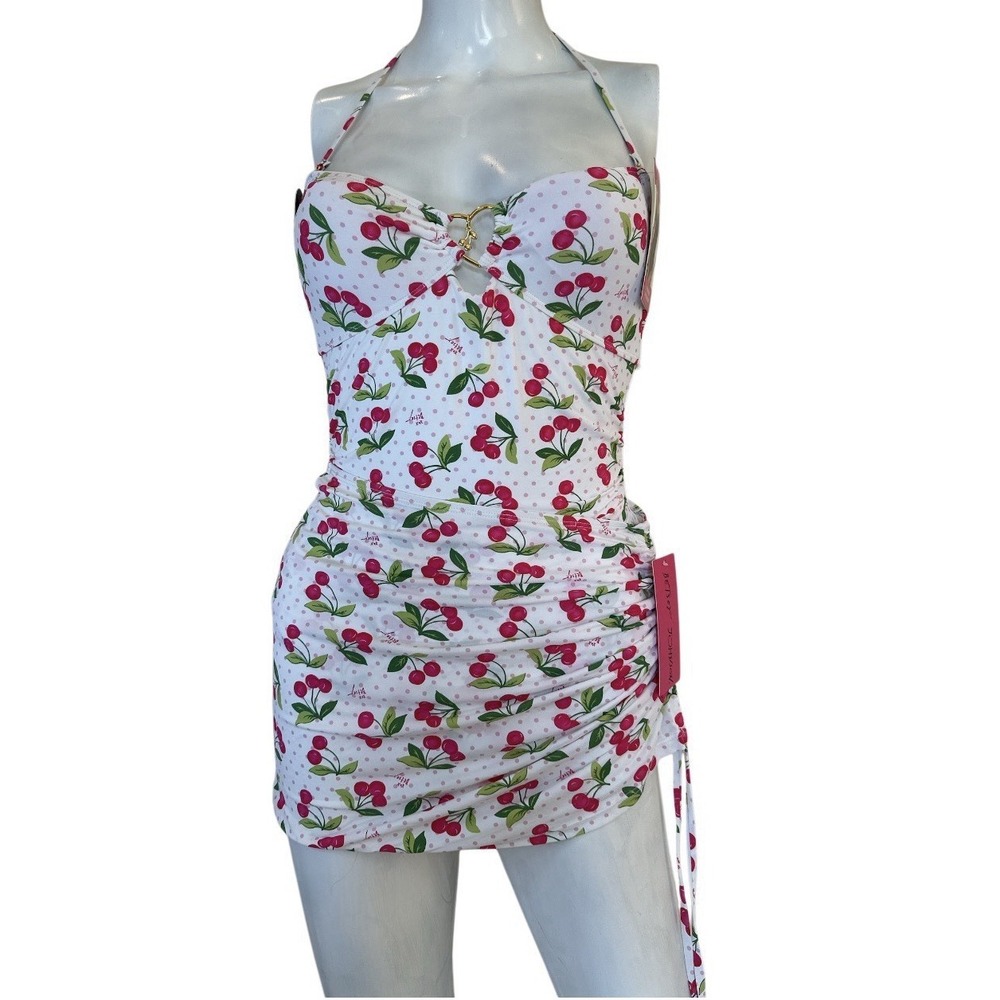 Betray Johnson Two PCs Set Swimming Suit Cherry Print Ruched Skirt Women's M‎